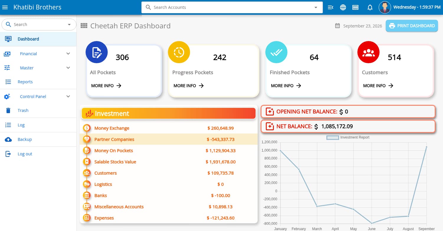 Chetah remittance and auto dealership dashboard